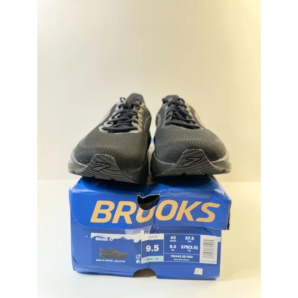 Brooks Mens Ghost 17 Black Black Running Shoes 9.5 Wide 2E